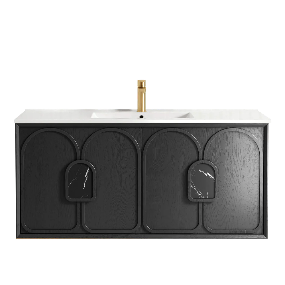 Otti Laguna Mark II 1200mm Black Oak Wall Hung Vanity with Natural Carrara Top and Undermount Basin - Image 3