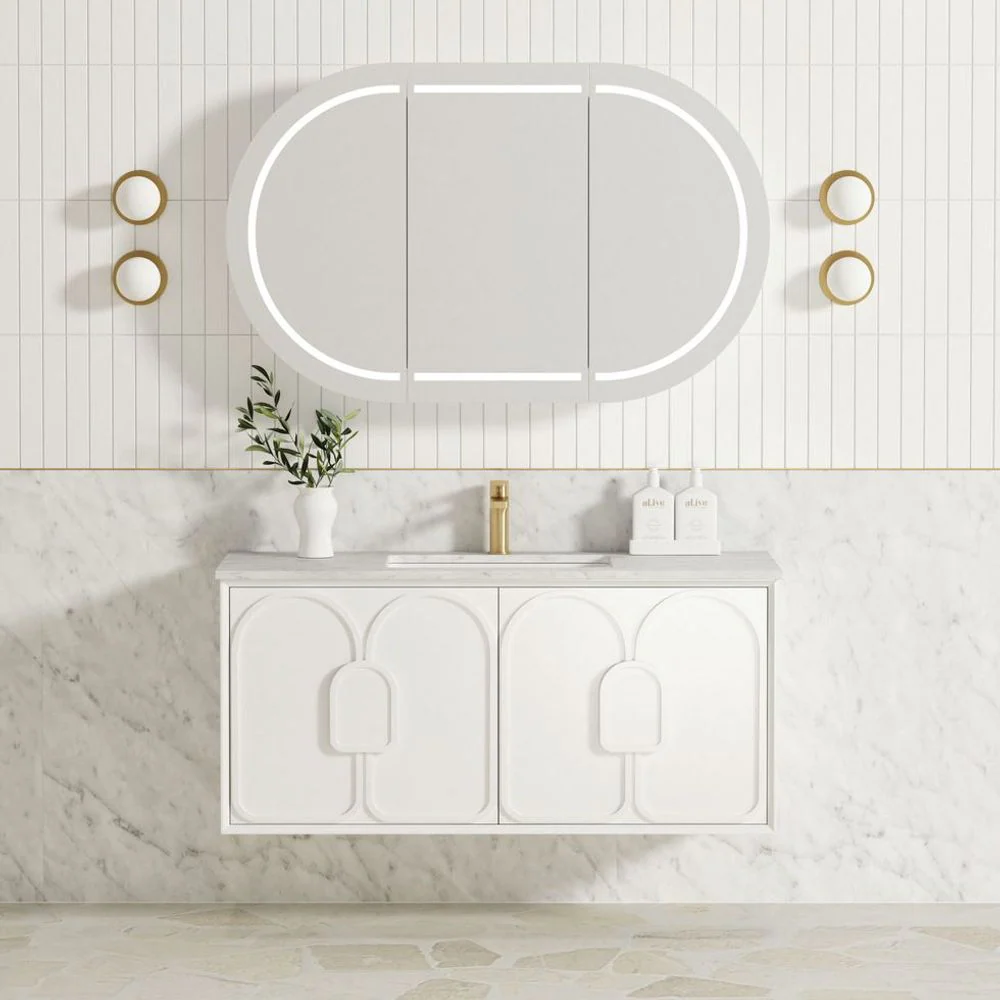 Otti Laguna Mark II 1200mm Matte White Wall Hung Vanity with Natural Carrara Top and Undermount Basin - Image 2