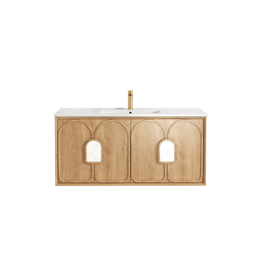Otti Laguna Mark II 1200mm Woodland Oak Wall Hung Vanity with Natural Carrara Top and Undermount Basin - Image 3