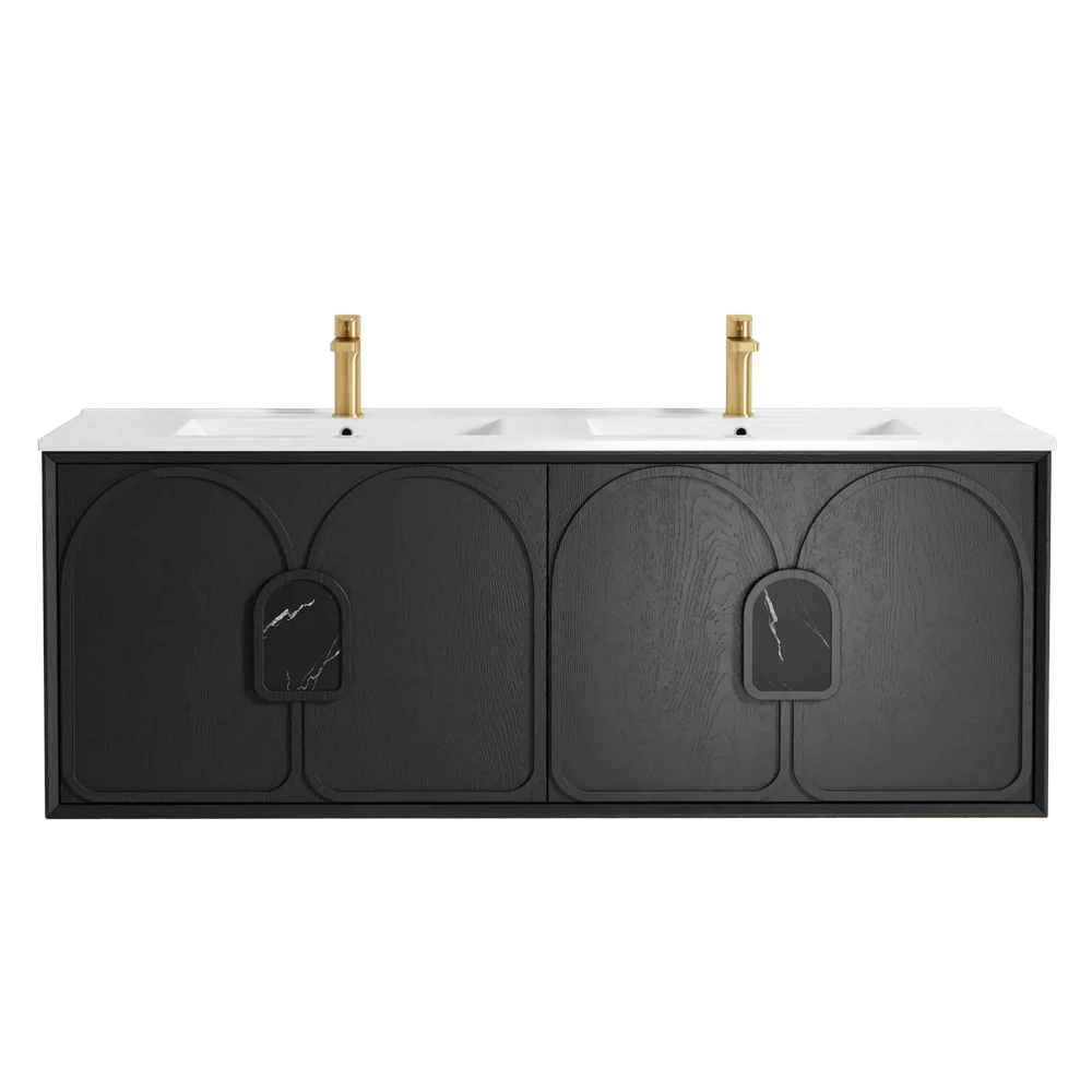 Otti Laguna Mark II 1500mm Black Oak Wall Hung Vanity with Natural Carrara Top and Undermount Basin - Image 3