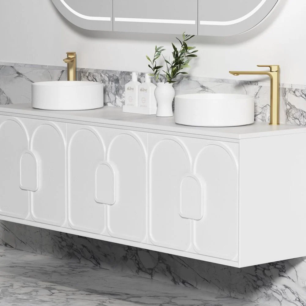 Otti Laguna Mark II 1800mm Matte White Wall Hung Vanity with Natural Carrara Top and Undermount Basin - Image 2