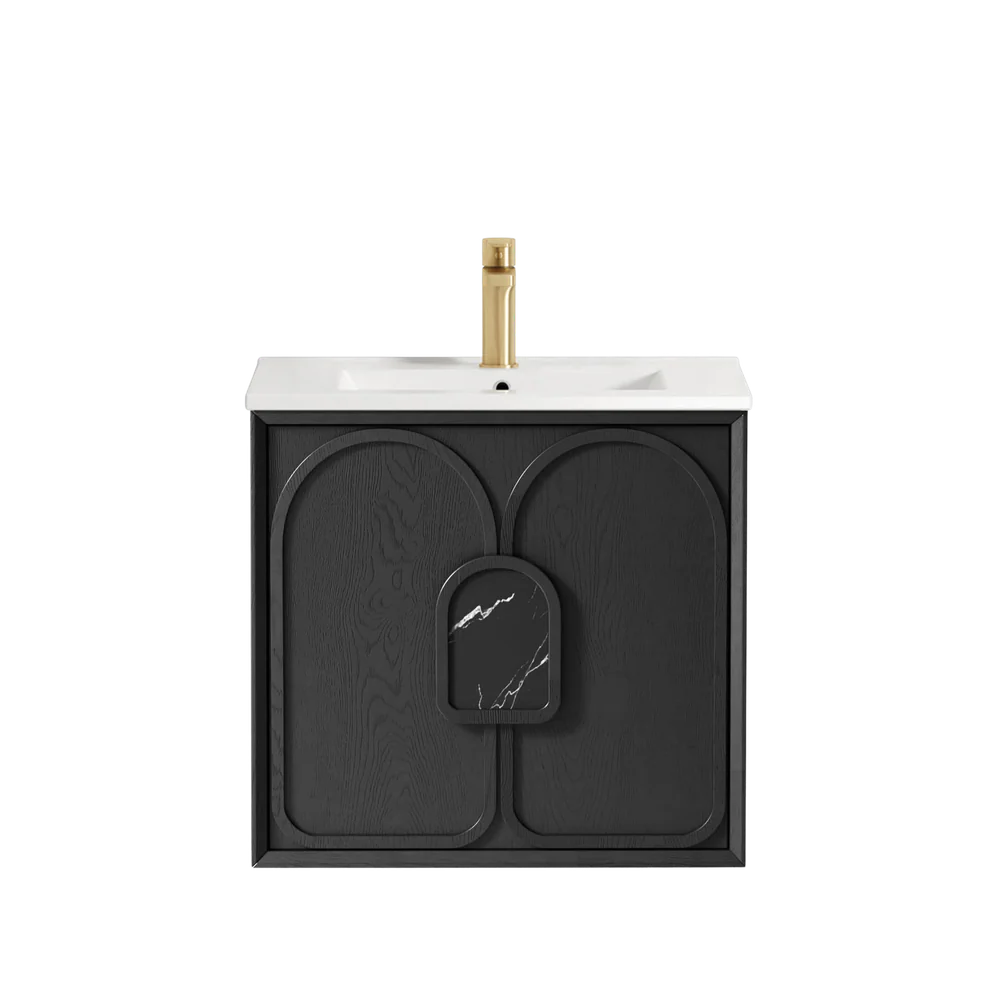Otti Laguna Mark II 600mm Black Oak Wall Hung Vanity with Natural Carrara Top and Undermount Basin - Image 4