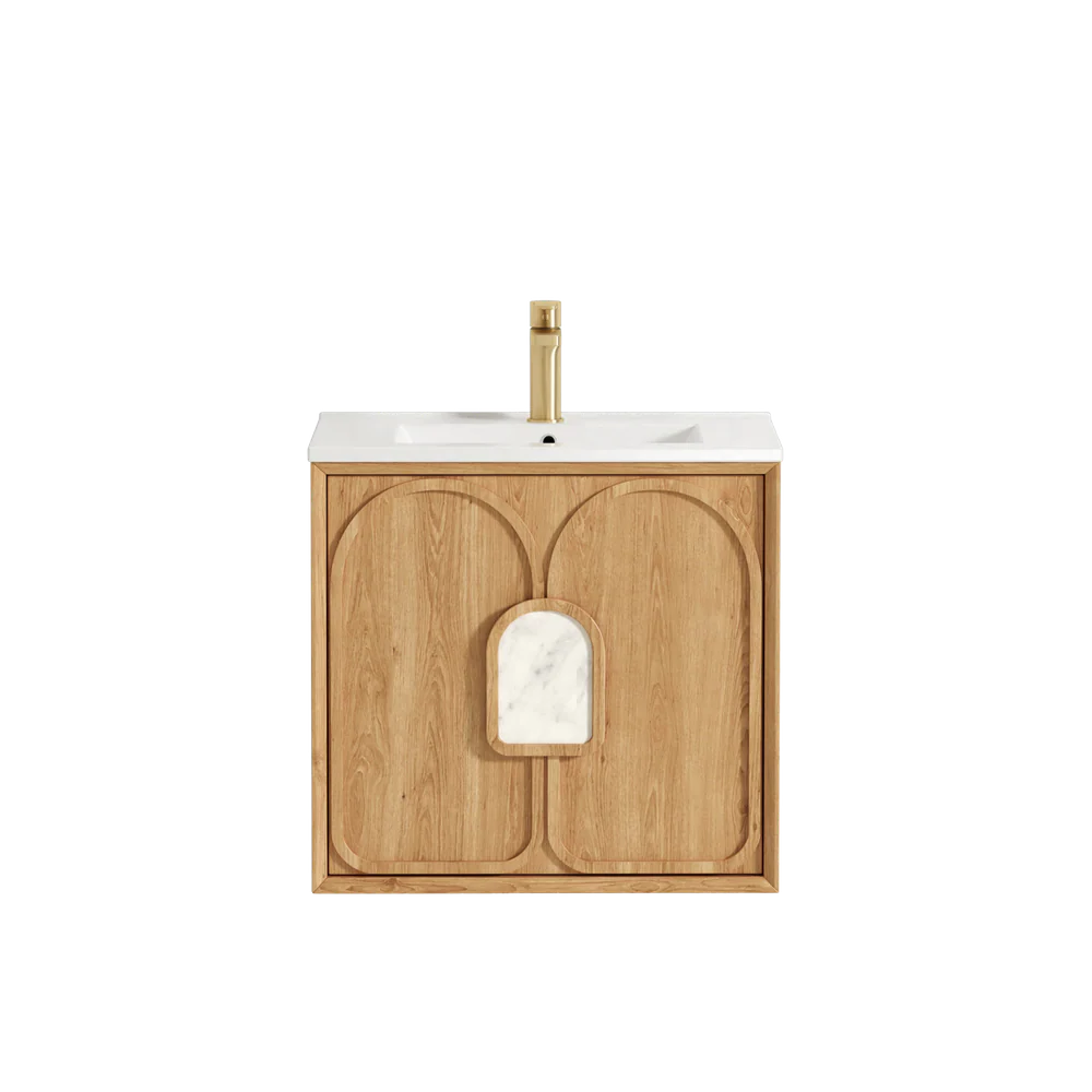 Otti Laguna Mark II 600mm Woodland Oak Wall Hung Vanity with Natural Carrara Top and Undermount Basin - Image 4