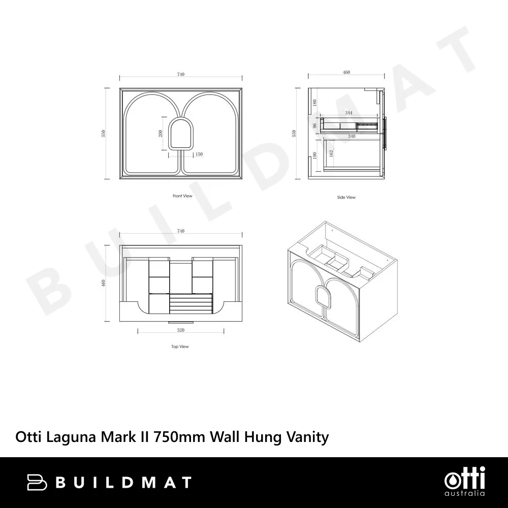 Otti Laguna Mark II 750mm Black Oak Wall Hung Vanity with Natural Carrara Top and Undermount Basin - Image 5