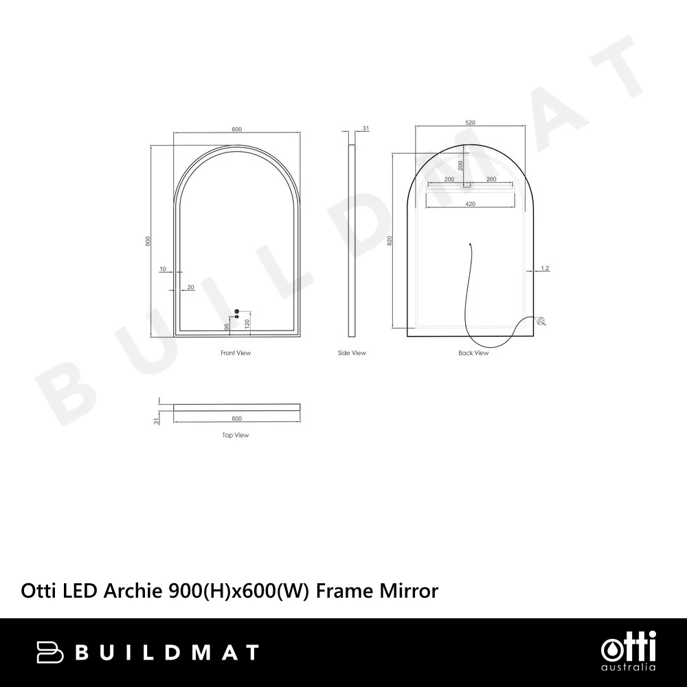 Otti LED Archie 900mm Black Metal Frame Mirror - Image 4