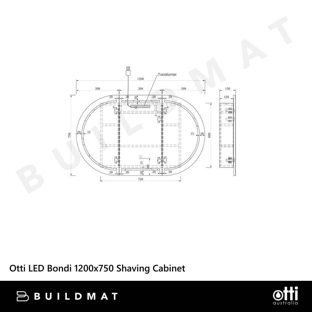 Otti LED Bondi 1200mm Black Oak Shaving Cabinet - Image 4
