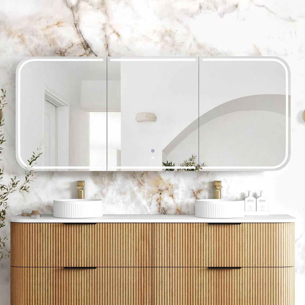 Otti Newport LED 1800x750mm Premium Edition Shaving Cabinet Woodland Oak - Image 3