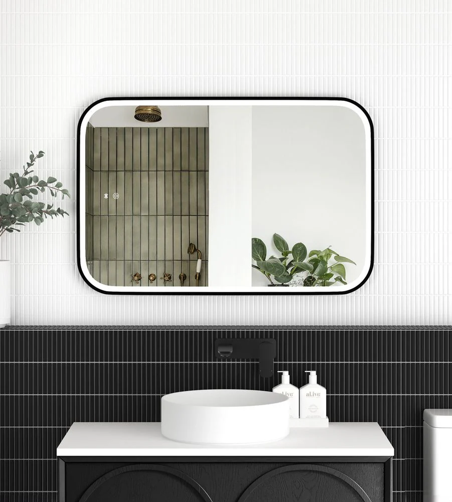 Otti LED Newport 900mm Black Metal Frame Mirror Install Horizontal or Vertical