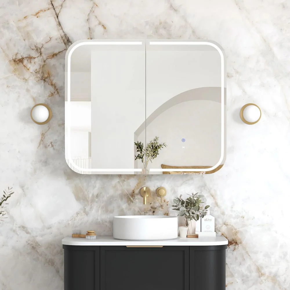 Otti LED Newport 900mm Black Oak Shaving Cabinet Premium Edition