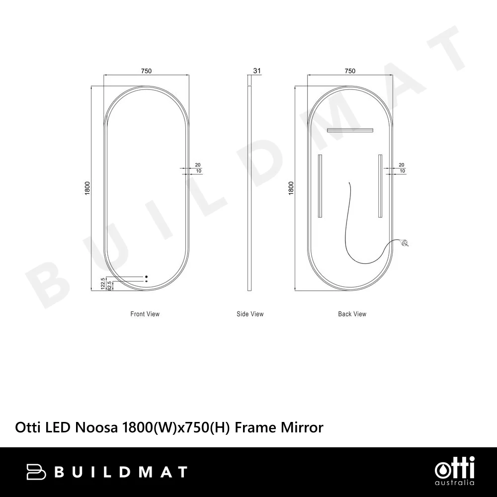 Otti LED Noosa 1800mm Black Metal Frame Mirror Install Horizontal or Vertical - Image 4