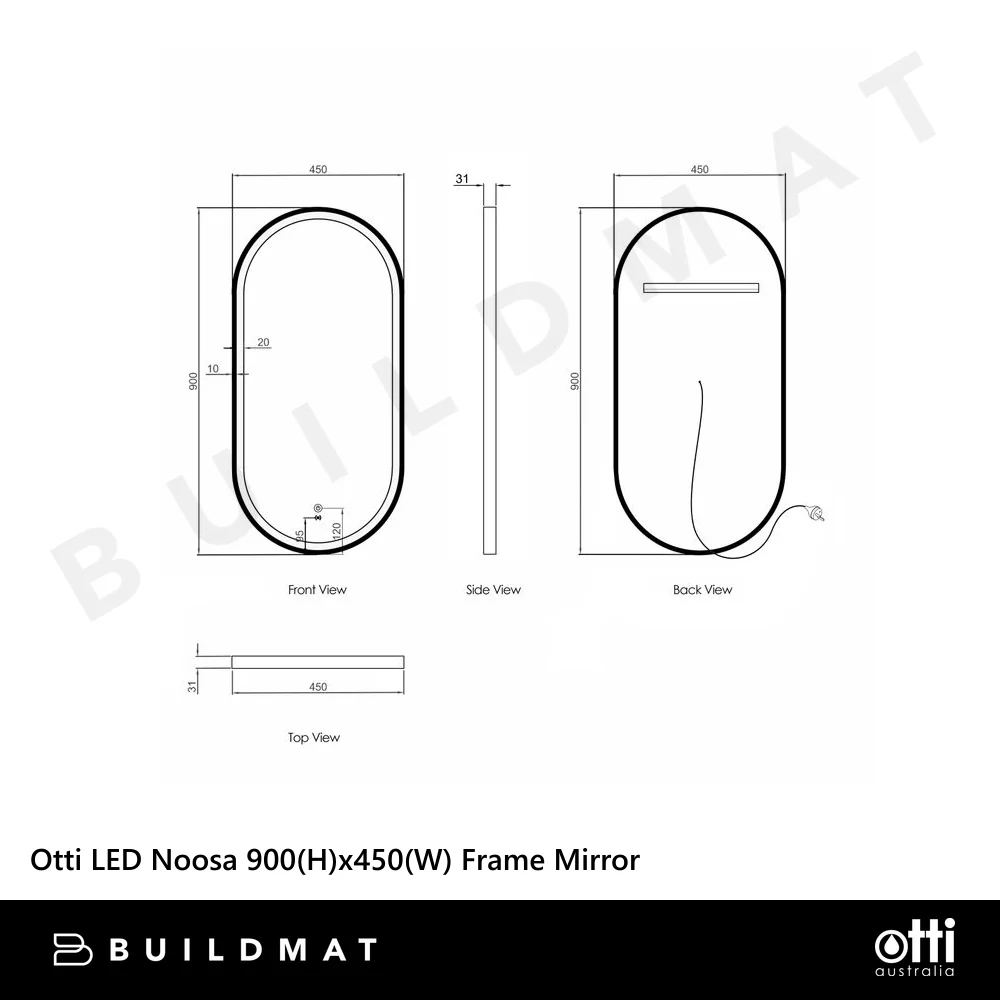 Otti LED Noosa 900mm Black Metal Frame Mirror - Image 5