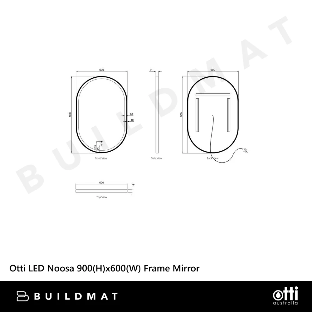 Otti LED Noosa 900mm Black Metal Frame Mirror Install Horizontal or Vertical - Image 9