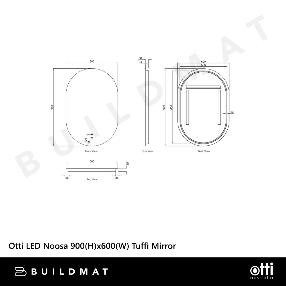 Otti LED Noosa 900mm Frameless Tuffi Mirror Install Horizontal or Vertical - Image 7
