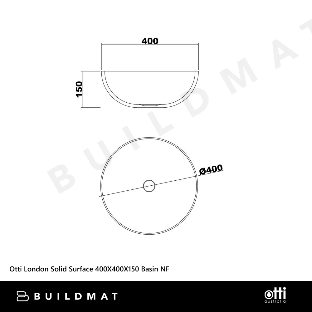 Otti London Solid Surface Basin 400 x 150mm Matte White - Image 4