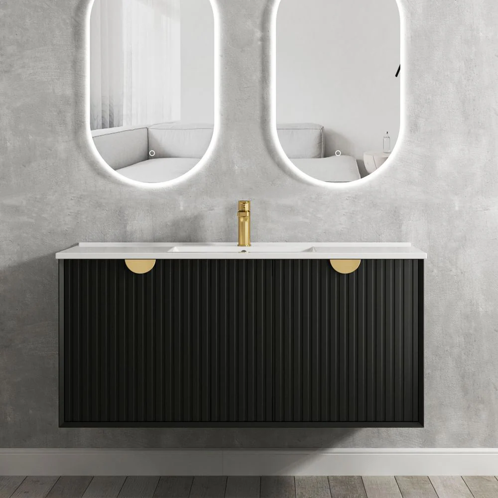 Otti Marlo 1200mm Matte Black Wall Hung Vanity with Natural Carrara Marble Top and Undermount Basin - Image 3