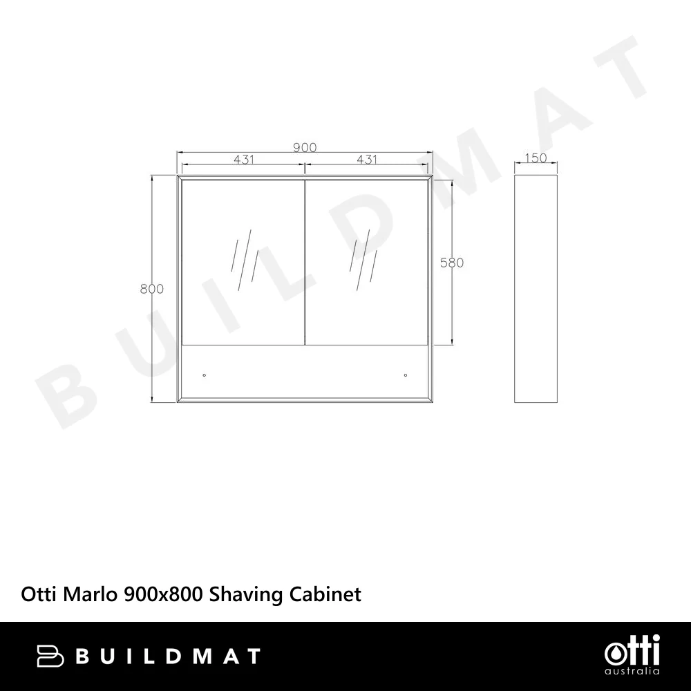 Otti Marlo 900mm Matte Black Shaving Cabinet - Image 4