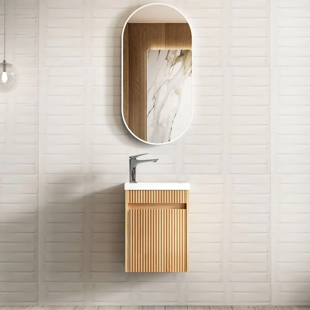 Otti Mini Ensuite 400mm Woodland Oak Fluted Wall Hung Vanity - Image 3