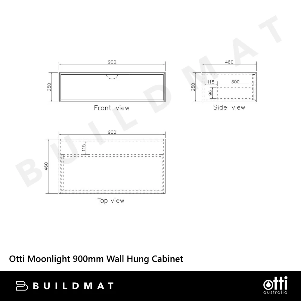 Otti Moonlight 900mm White Wall Hung Cabinet (Cabinet Only) - Image 5