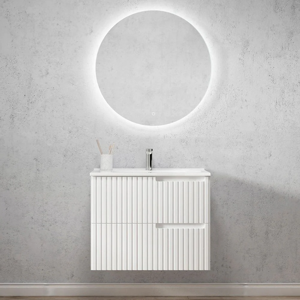 Otti Noosa 750mm Satin White Wall Hung Vanity with Natural Carrara Marble Top and Undermount Basin - Image 2