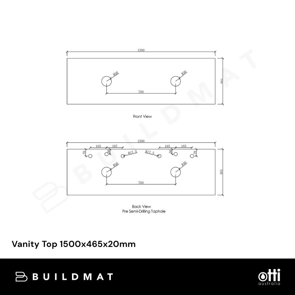 Otti Vanity Top 1500x465x20mm Pure White - Image 4
