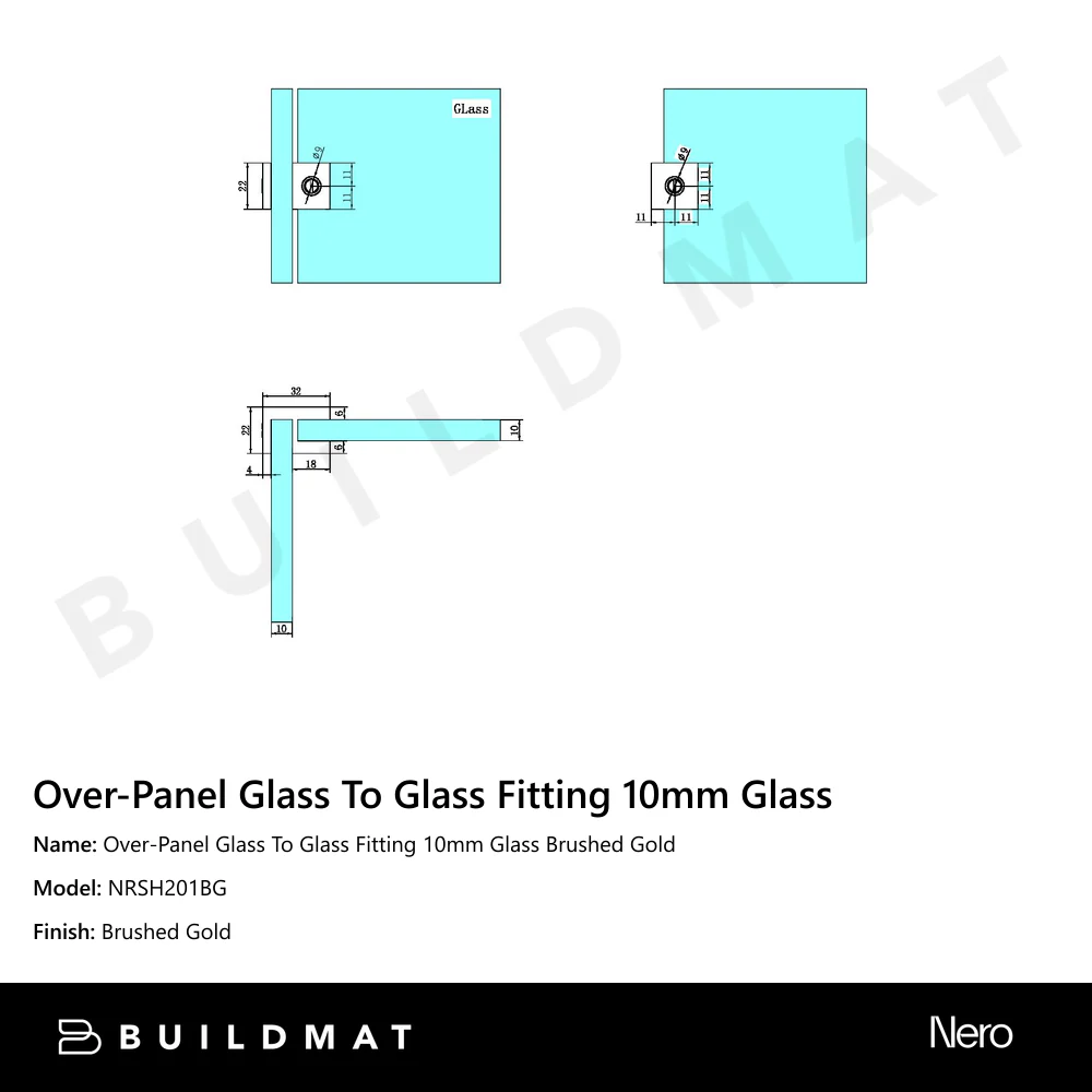 Nero Over-Panel Glass To Glass Fitting 10mm Glass Brushed Gold - Image 4
