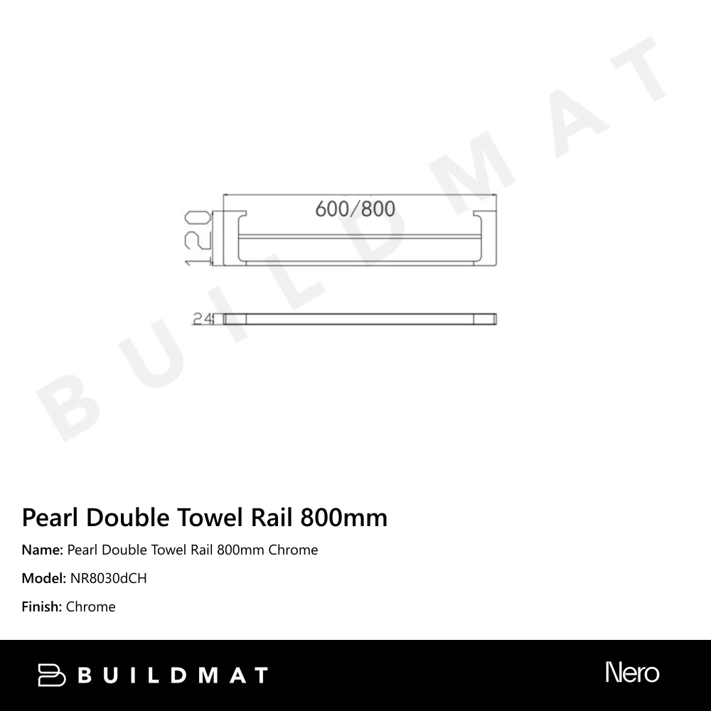 Nero Pearl Double Towel Rail 800mm Chrome - Image 4