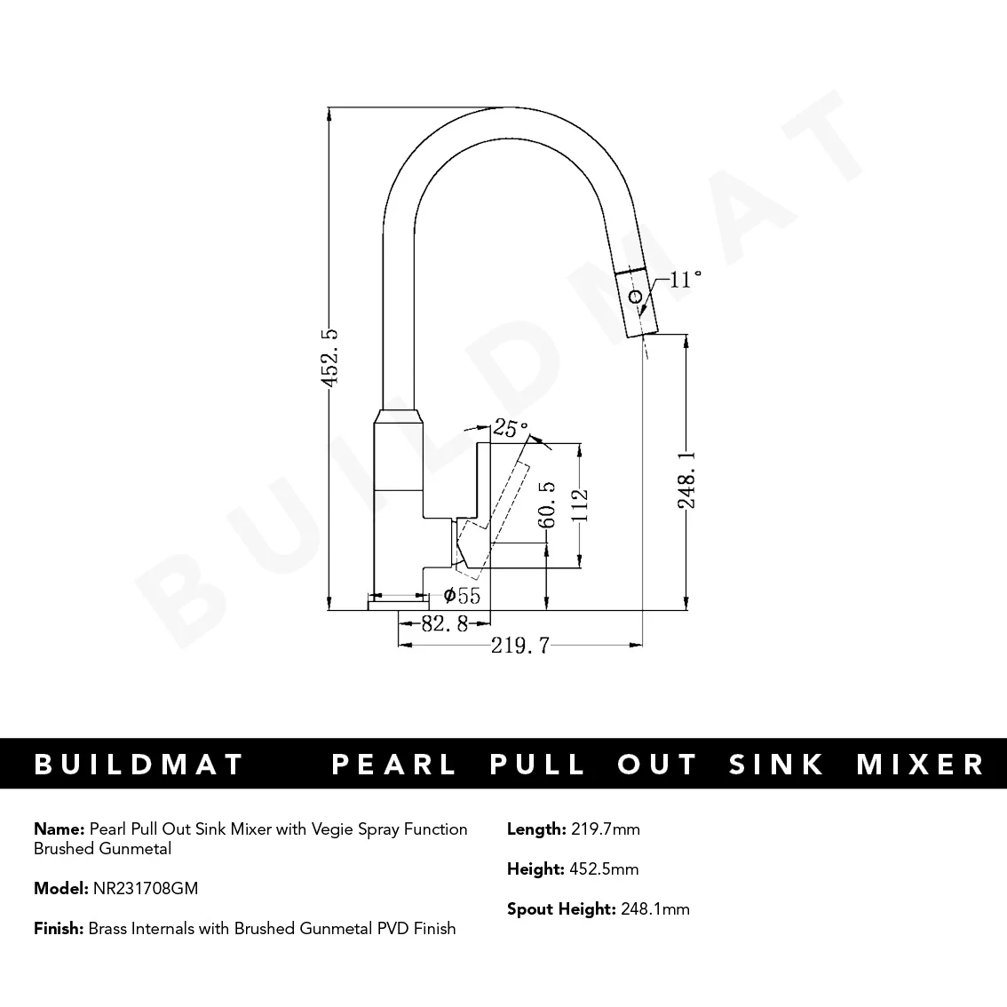 Nero Pearl Pull Out Sink Mixer With Veggie Spray Function Brushed Gunmetal - Image 4