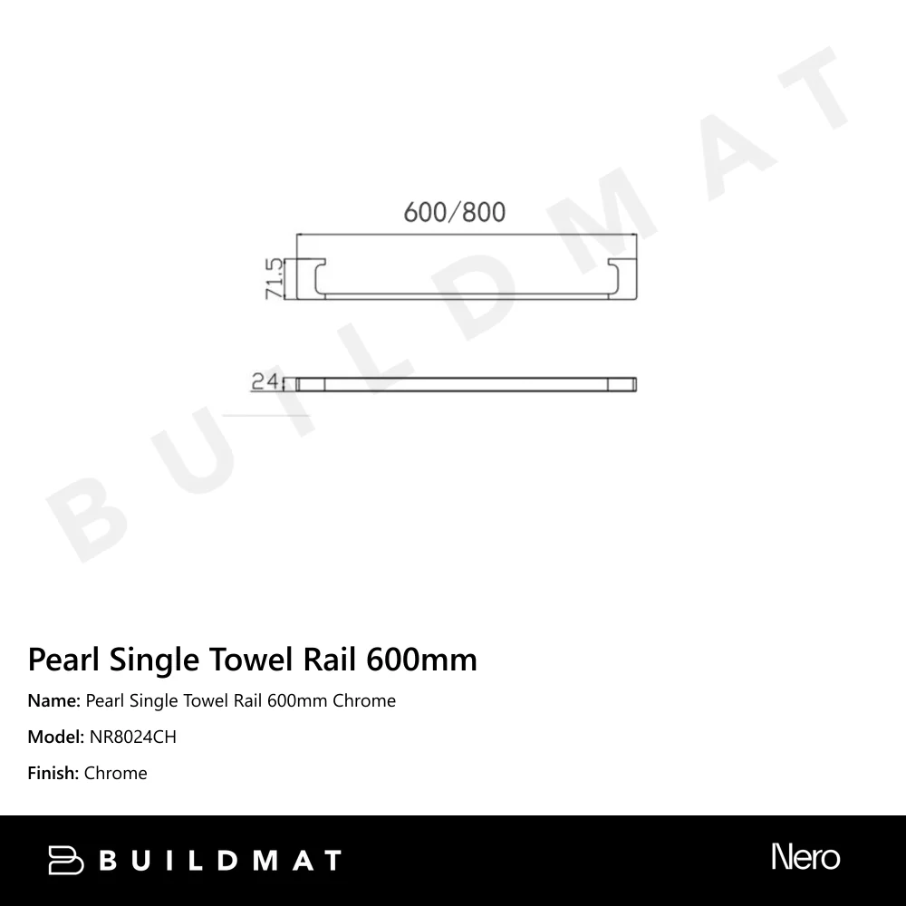 Nero Pearl Single Towel Rail 600mm Chrome - Image 4