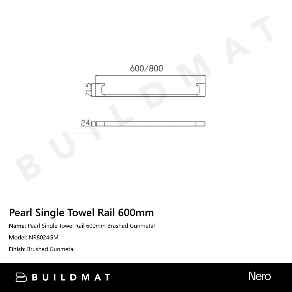 Nero Pearl Single Towel Rail 600mm Gunmetal - Image 4
