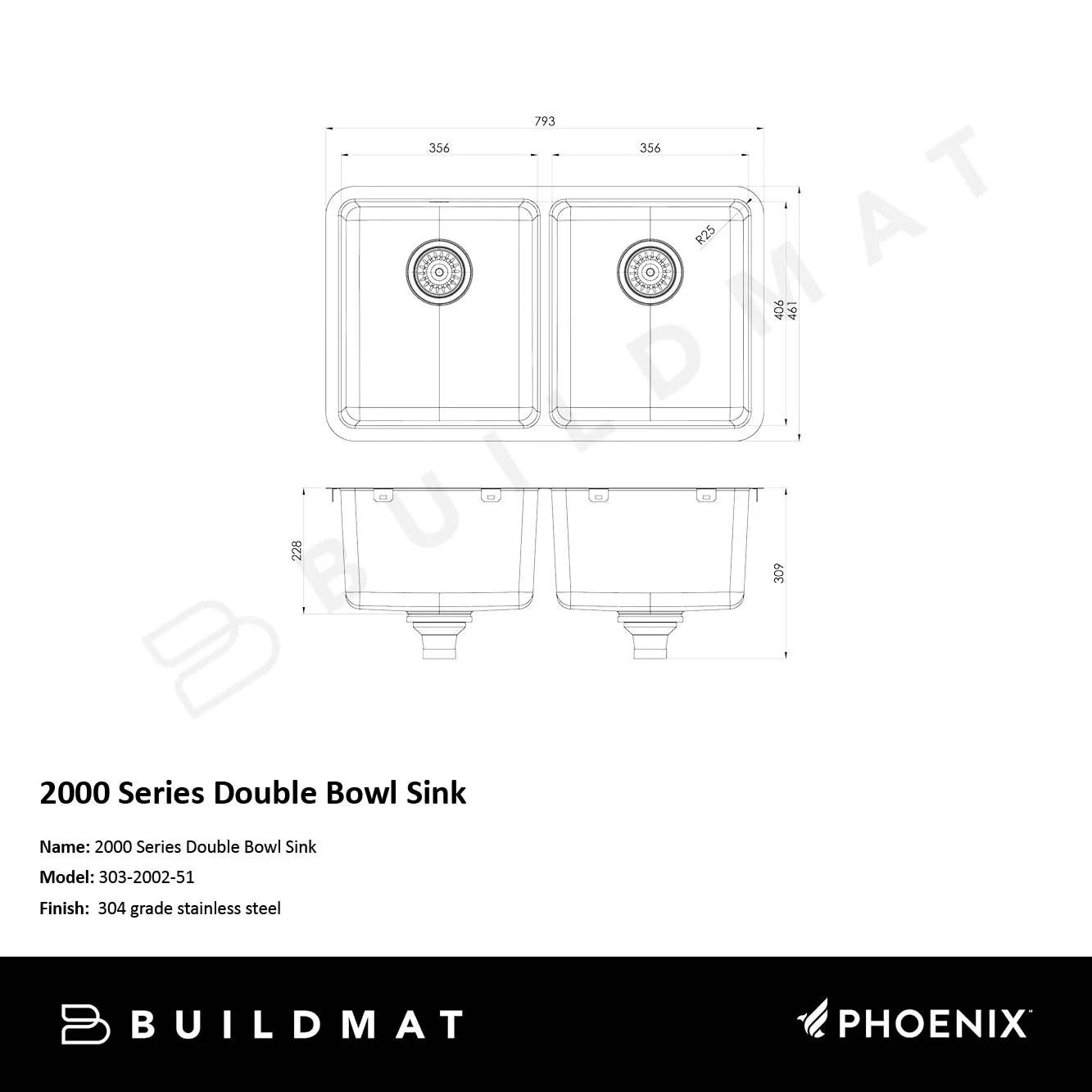 Phoenix 2000 Series Double Bowl Sink - Image 4