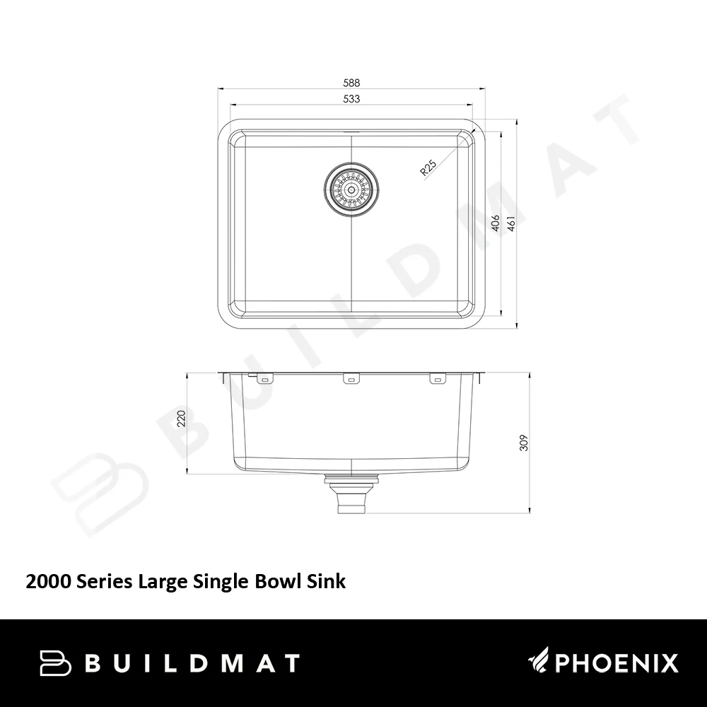 Phoenix 2000 Series Large Single Bowl Sink Stainless Steel - Image 4