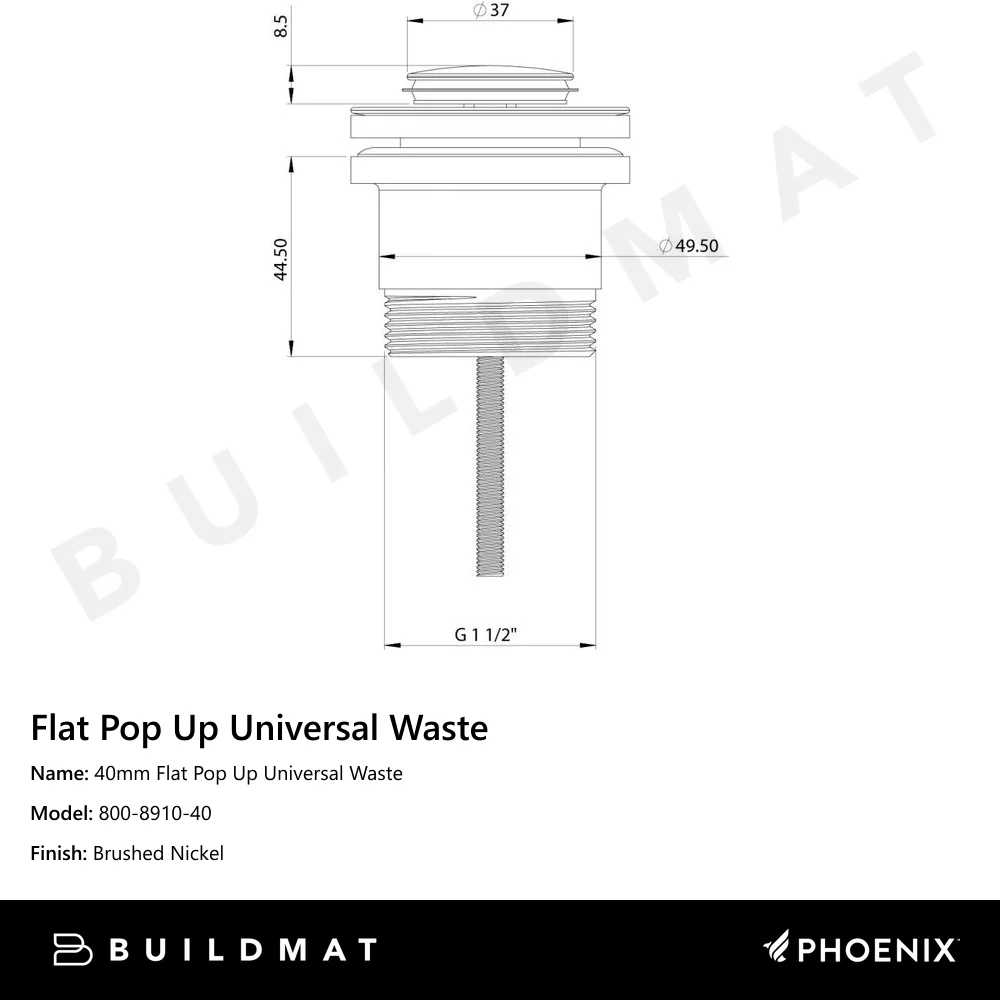 Phoenix 40mm Flat Pop Up Universal Waste Brushed Nickel - Image 4