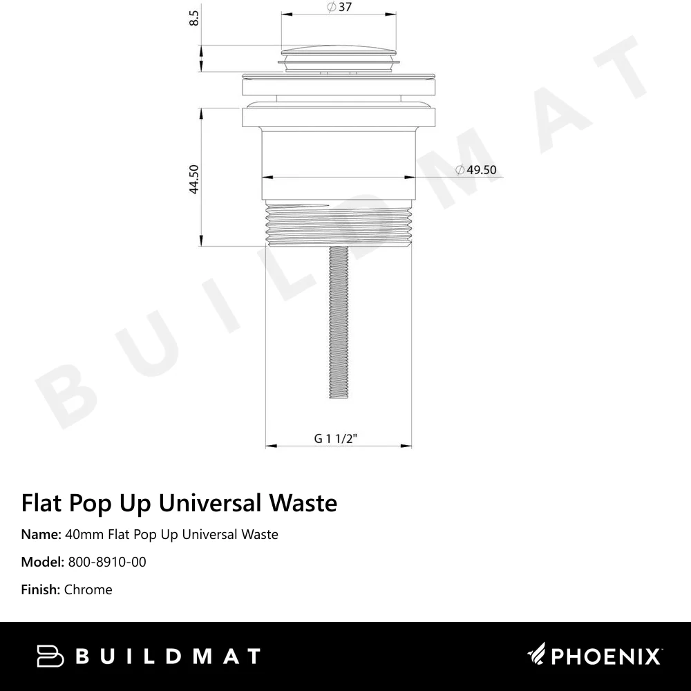 Phoenix 40mm Flat Pop Up Universal Waste Chrome - Image 4