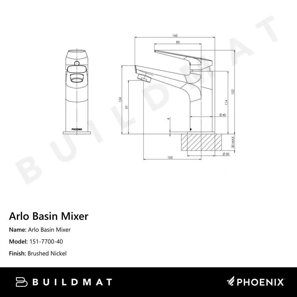 Phoenix Arlo Basin Mixer Brushed Nickel - Image 4