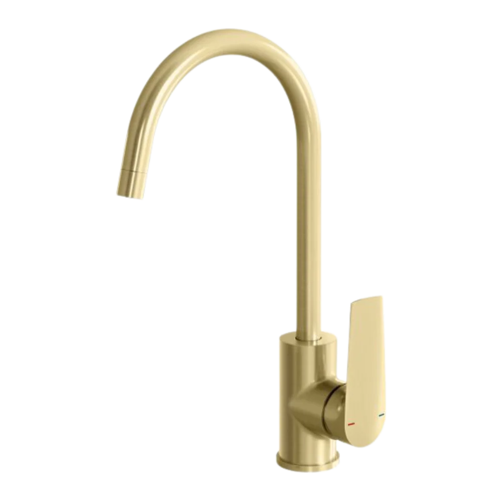 Phoenix Arlo Sink Mixer 200mm Gooseneck Brushed Gold - Image 3
