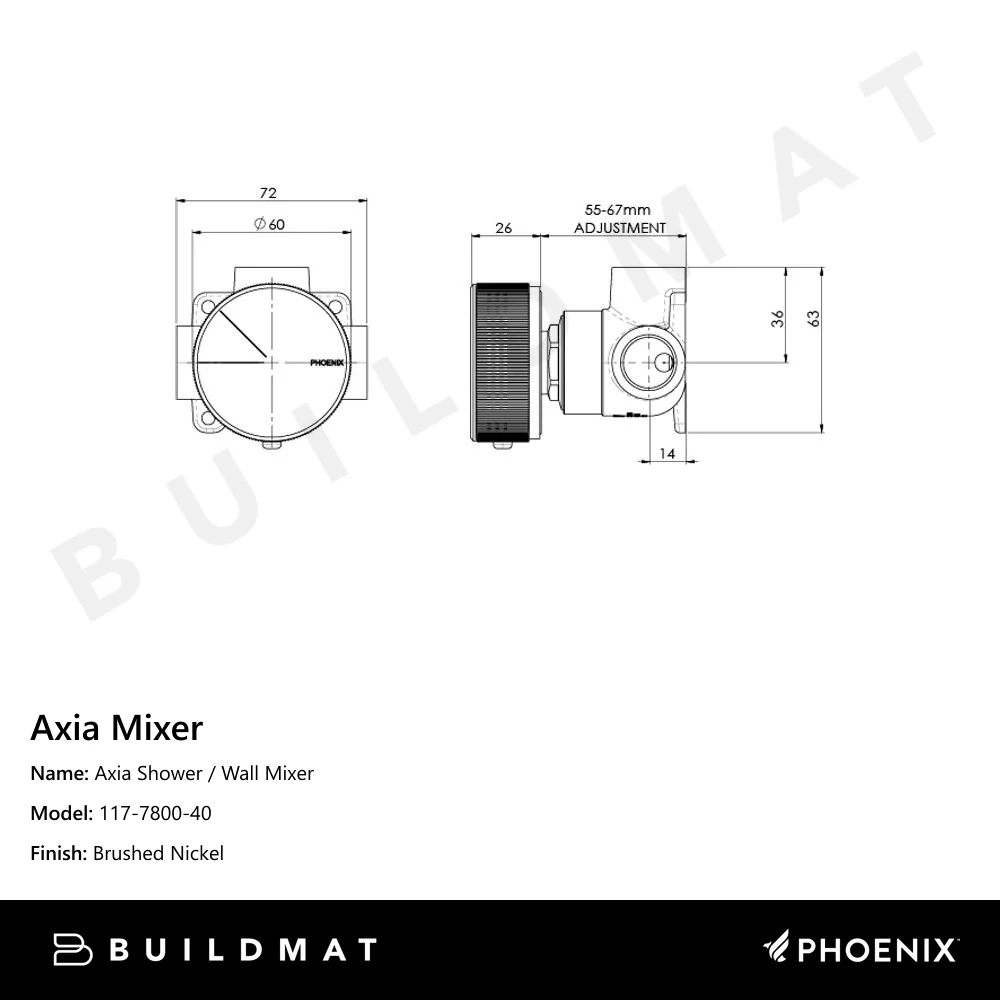 Phoenix Axia Shower / Wall Mixer Brushed Nickel - Image 4