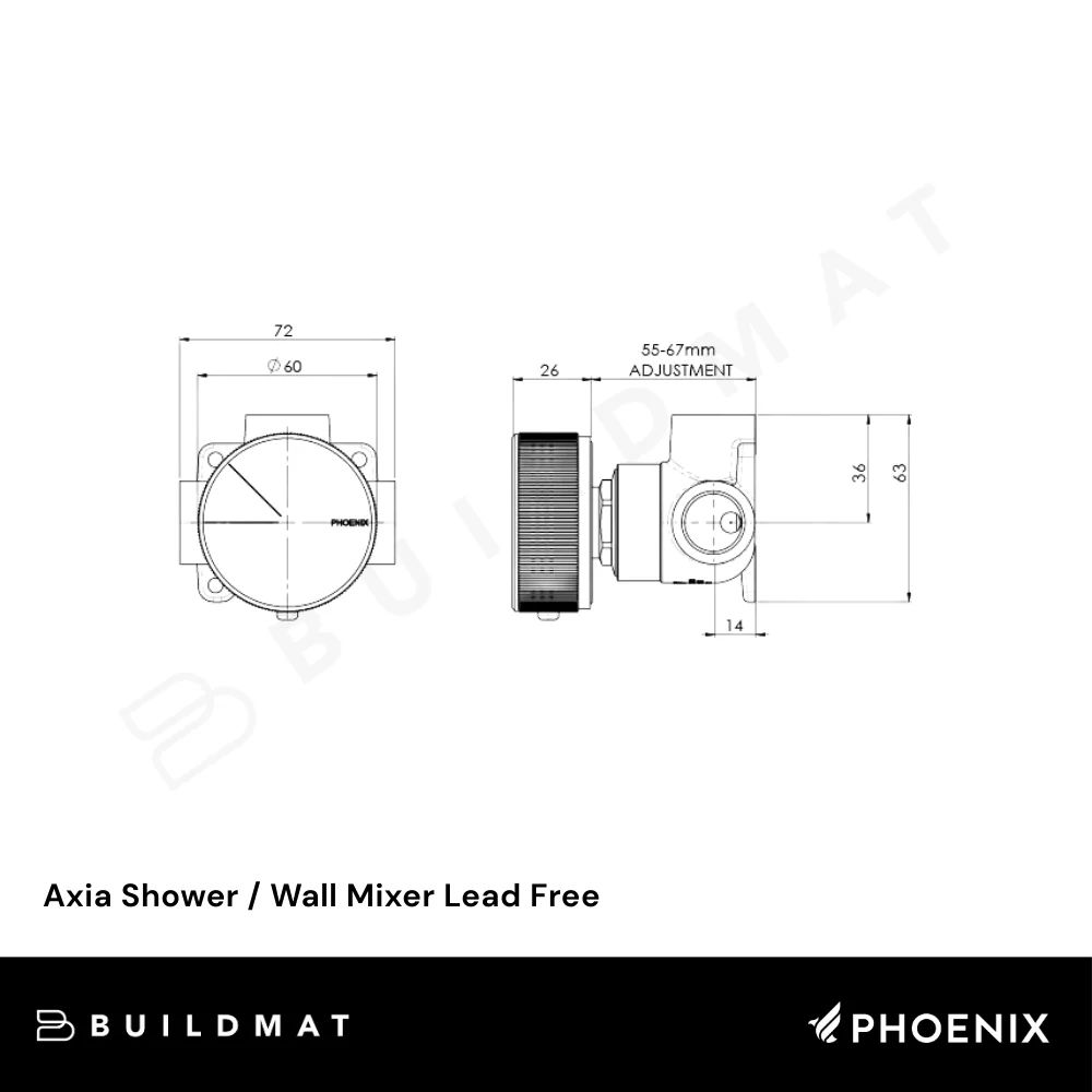 Phoenix Axia Shower / Wall Mixer Matte Black Lead Free - Image 4