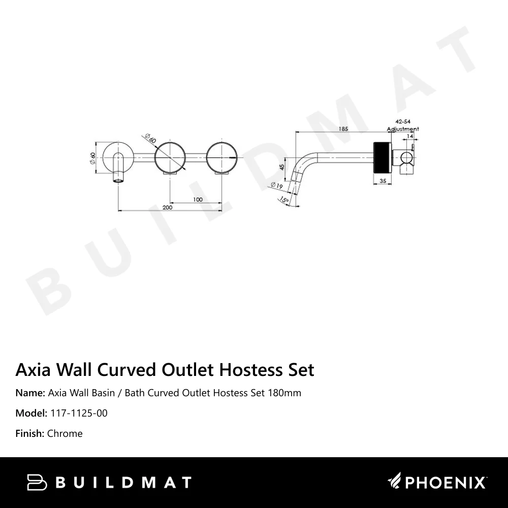 Phoenix Axia Wall Basin / Bath Curved Outlet Hostess Set 180mm Chrome - Image 4