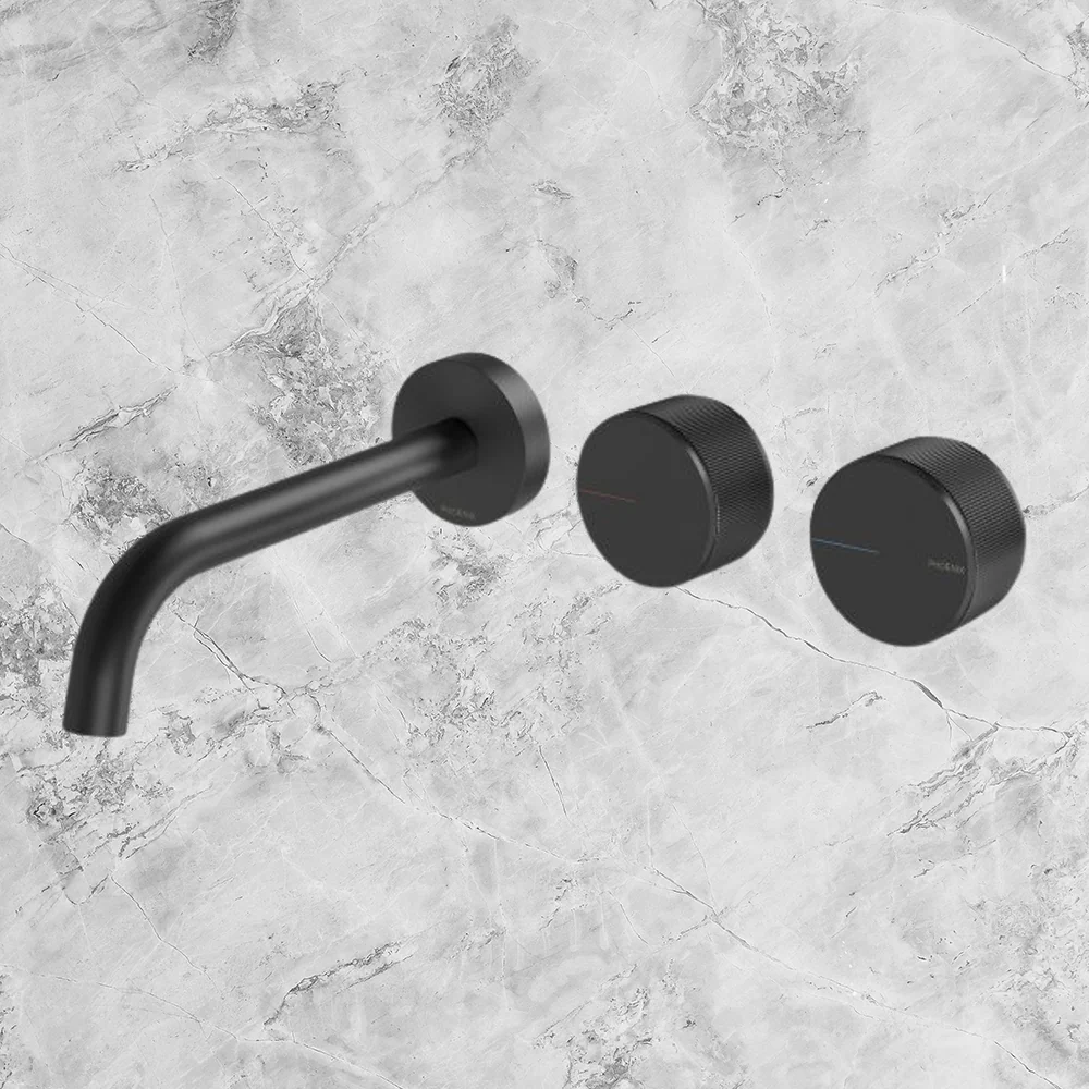 Phoenix Axia Wall Basin / Bath Curved Outlet Hostess Set 180mm Matte Black - Image 2