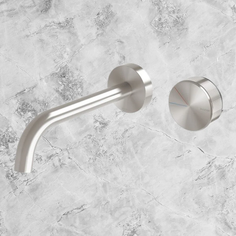 Phoenix Axia Wall Basin/Bath Curved Outlet Mixer Set 180mm Lead Free Brushed Nickel - Image 2