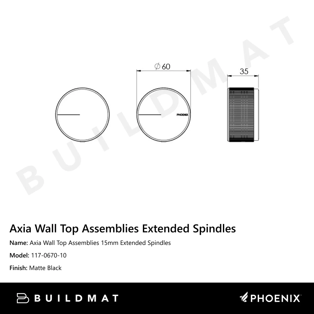 Phoenix Axia Wall Top Assemblies 15mm Extended Spindles Matte Black - Image 4