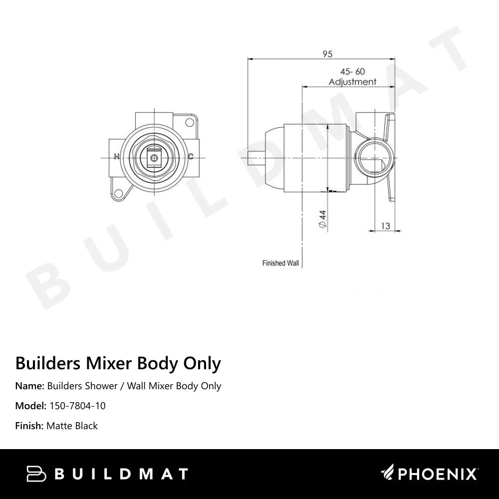 Phoenix Builders Shower / Wall Mixer Body Only Matte Black - Image 4