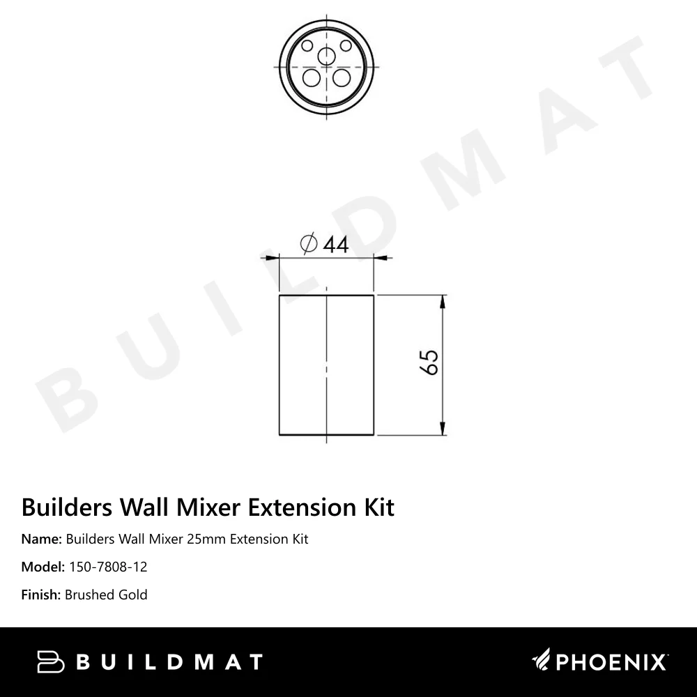 Phoenix Builders Wall Mixer 25mm Extension Kit Brushed Gold - Image 4