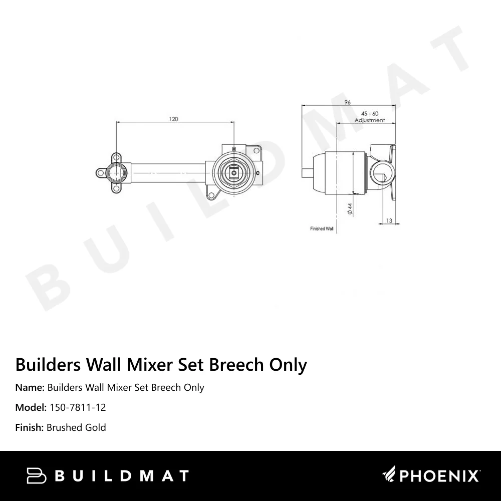 Phoenix Builders Wall Mixer Set (Breech Only) Brushed Gold - Image 4