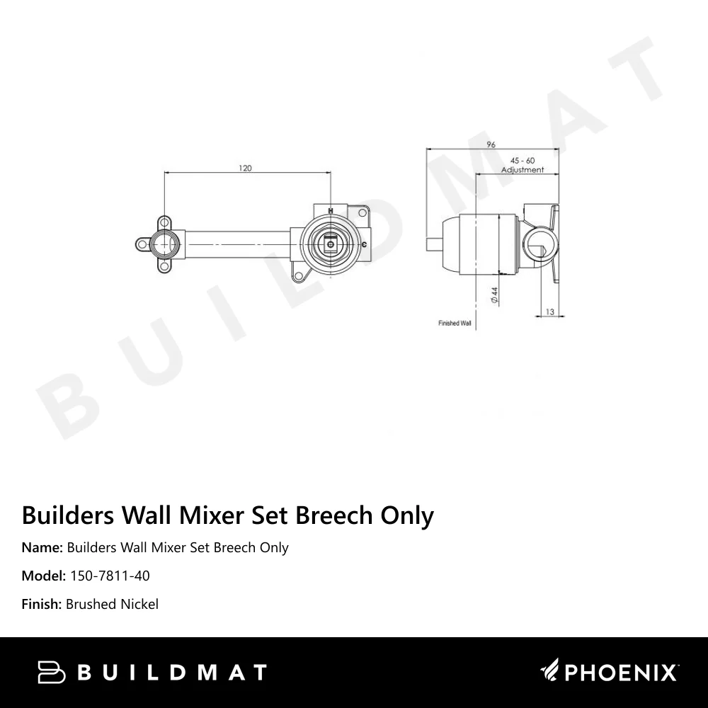 Phoenix Builders Wall Mixer Set Breech Only Brushed Nickel - Image 4