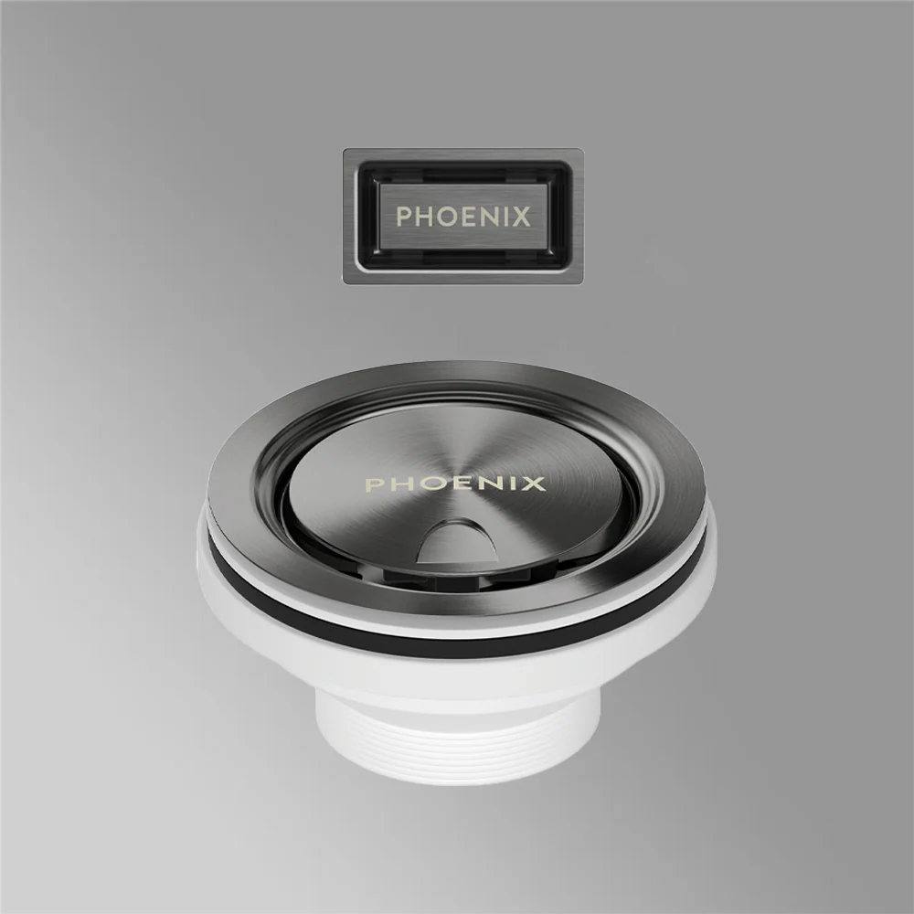 Phoenix Covered Sink Basket Waste with Overflow Brushed Carbon - Image 2