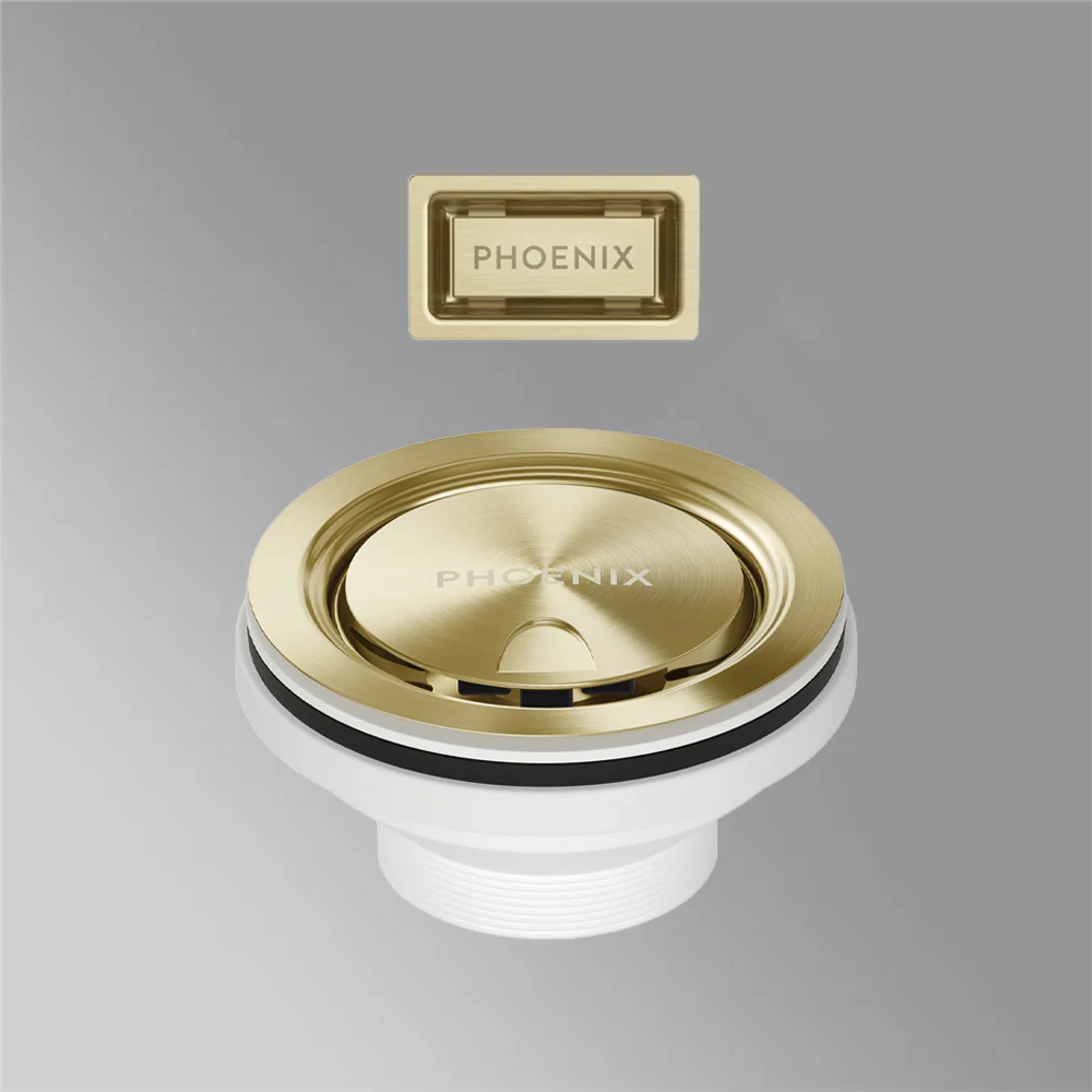 Phoenix Covered Sink Basket Waste with Overflow Brushed Gold - Image 2