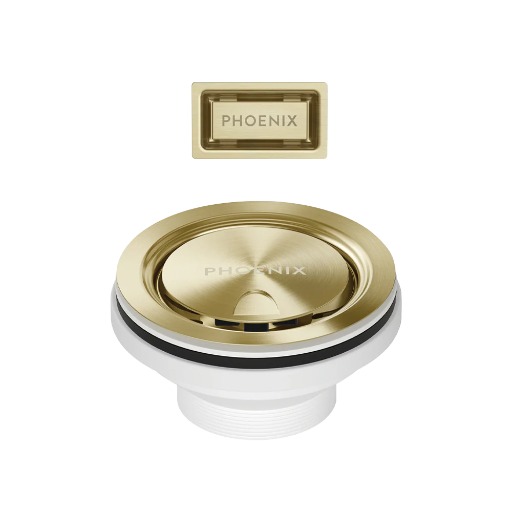 Phoenix Covered Sink Basket Waste with Overflow Brushed Gold - Image 3