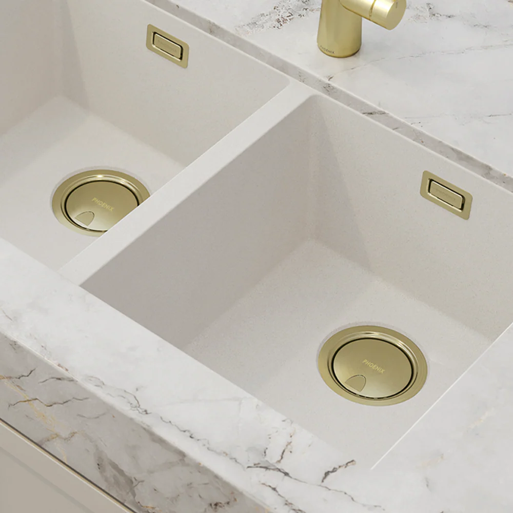 Phoenix Covered Sink Basket Waste with Overflow Brushed Gold - Image 4