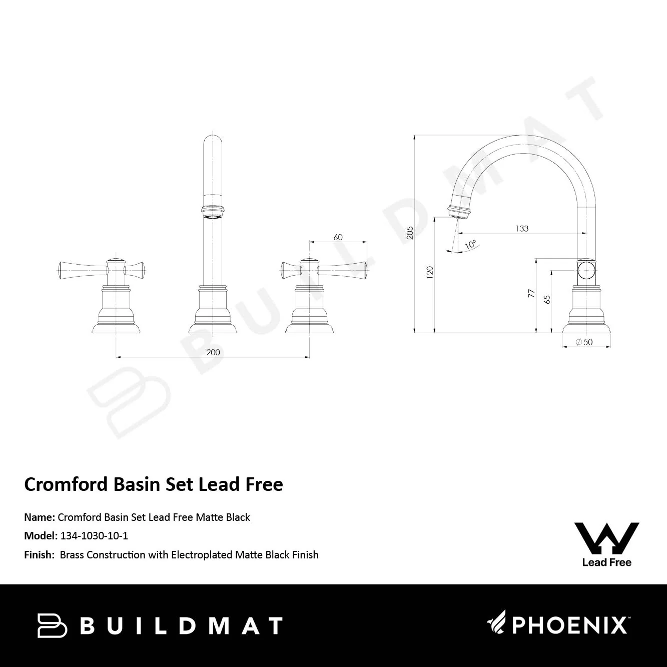 Phoenix Cromford Basin Set Lead Free Matte Black - Image 4